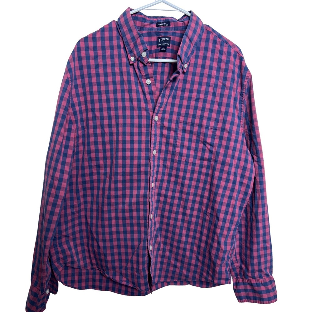 J Crew Performance Slim Untucked Gingham Shirt Mens XL Collegiate Business Casua